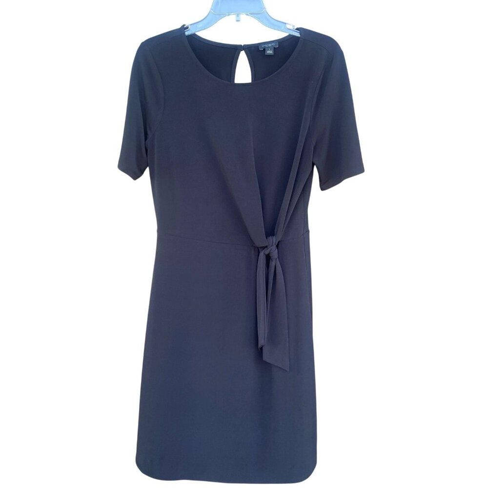 Ann Taylor Factory Size Small Black Short Sleeve Dress Front Tie Business Casual